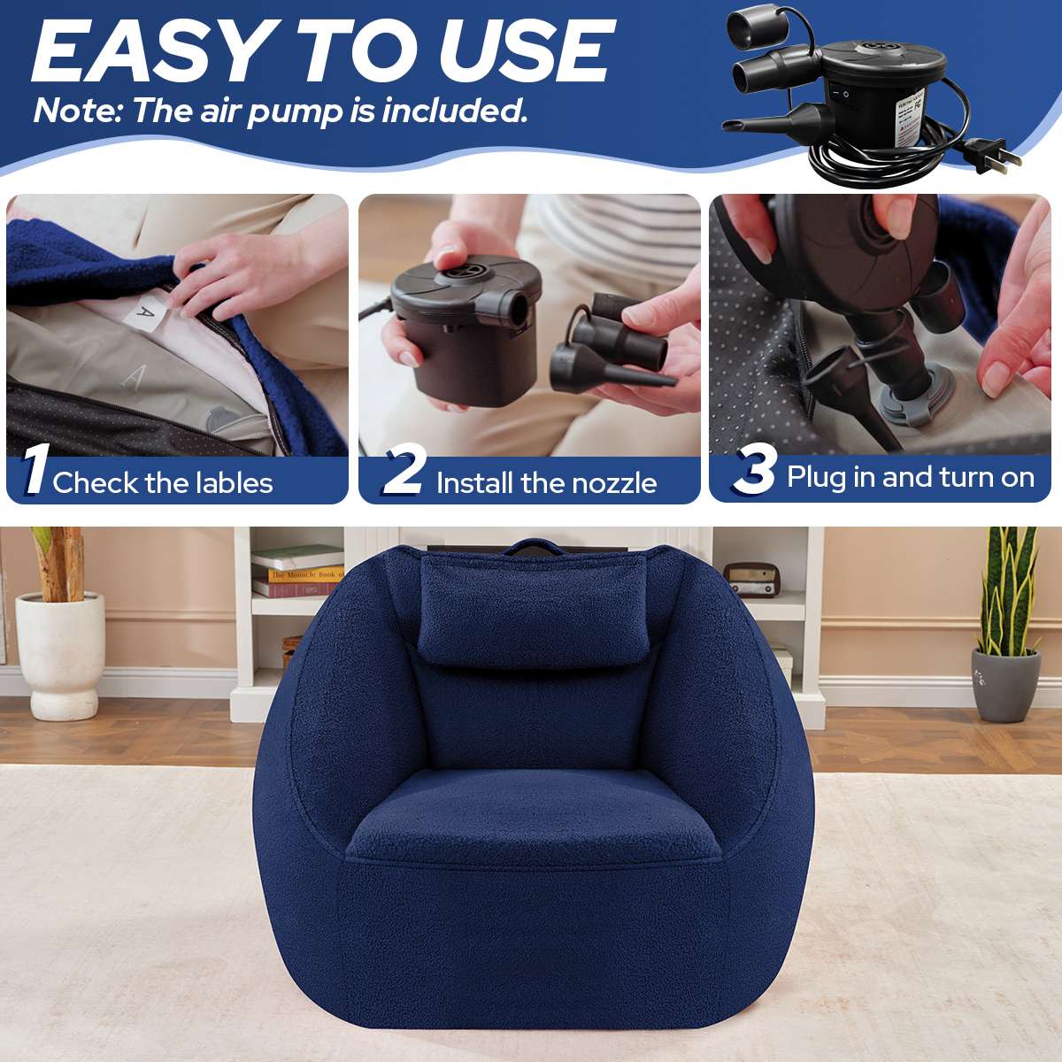 HABUTWAY® Inflatable Bean Bag Chair with Air Pump