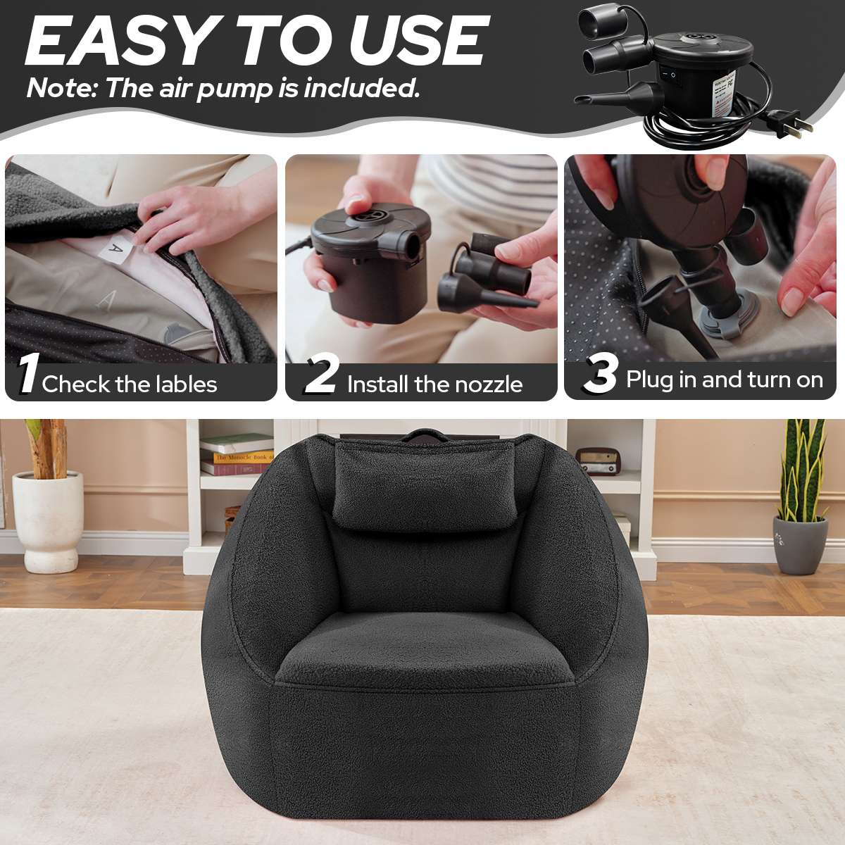 HABUTWAY® Inflatable Bean Bag Chair with Air Pump