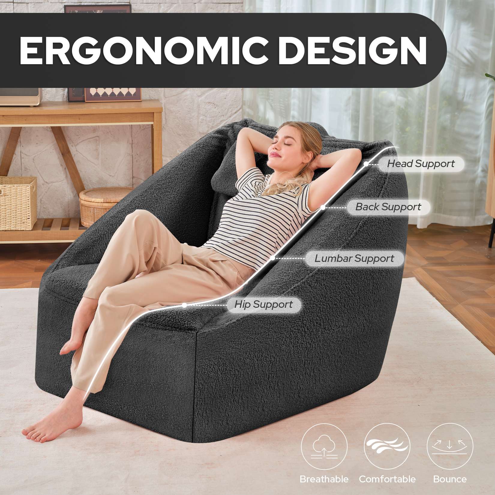HABUTWAY® Inflatable Bean Bag Chair with Air Pump