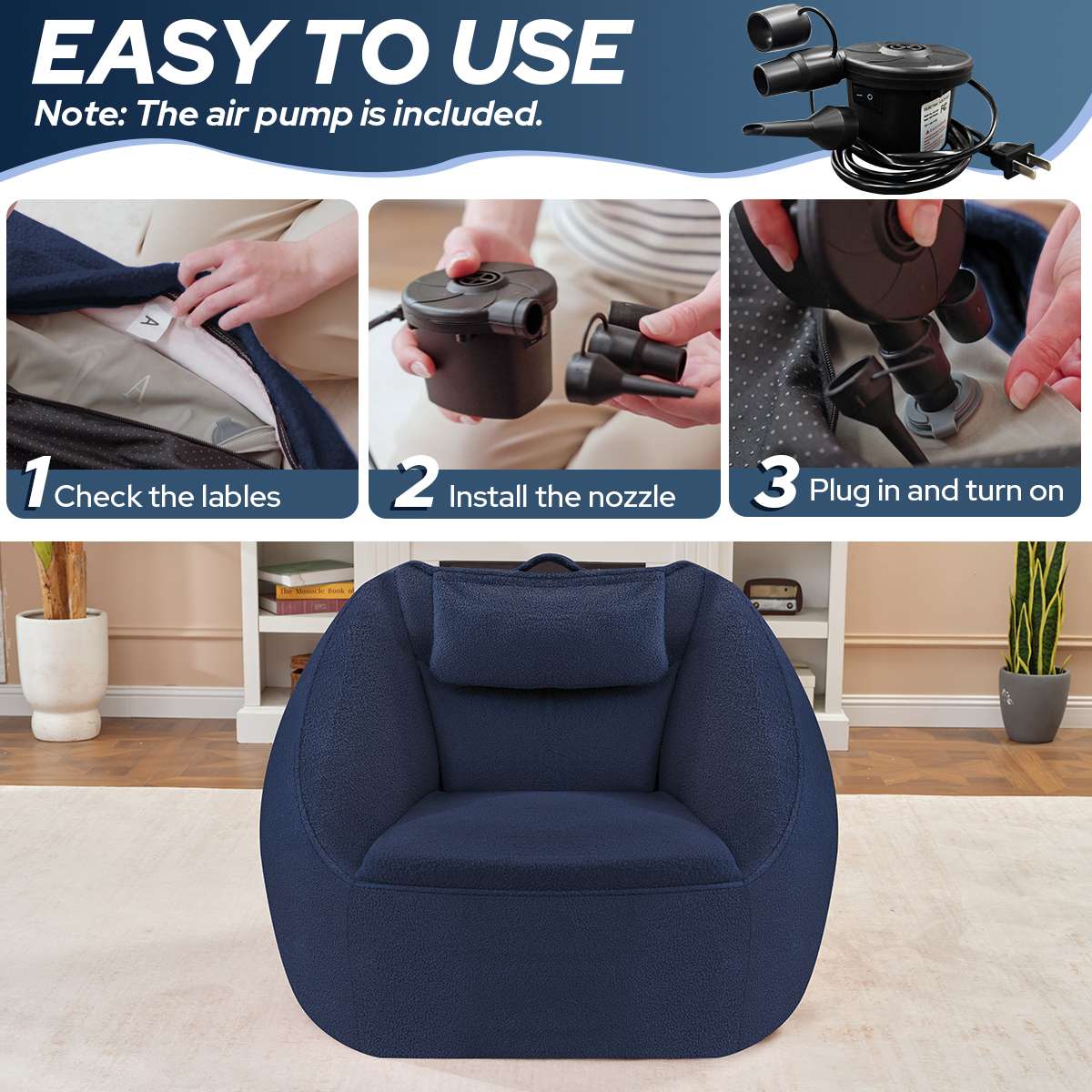 HABUTWAY® Inflatable Bean Bag Chair with Air Pump