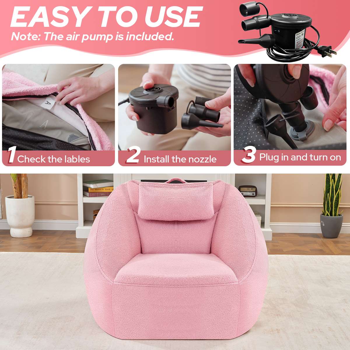 HABUTWAY® Inflatable Bean Bag Chair with Air Pump