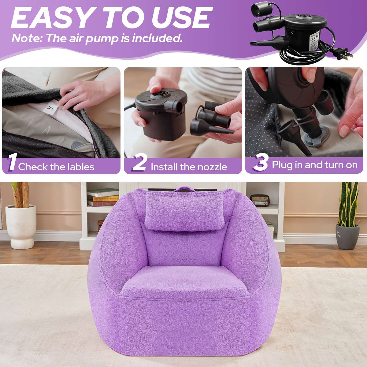 HABUTWAY® Inflatable Bean Bag Chair with Air Pump
