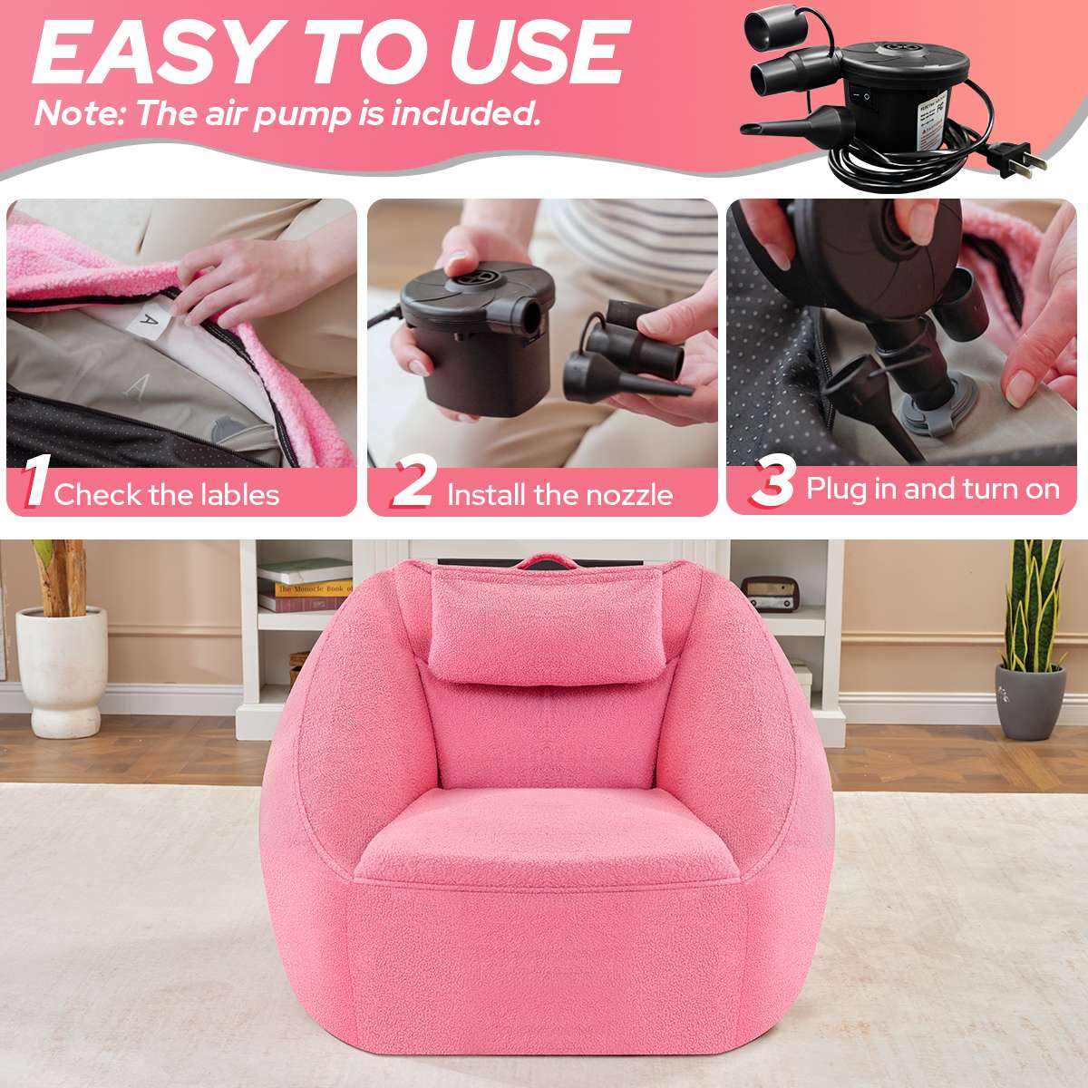 HABUTWAY® Inflatable Bean Bag Chair with Air Pump