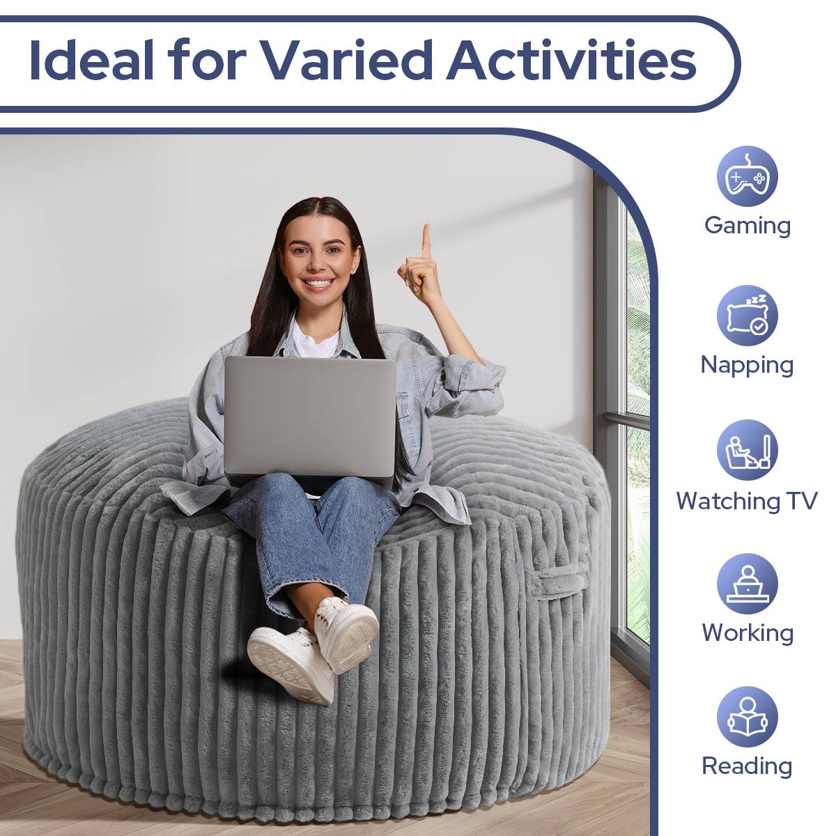 HABUTWAY® Striped Plush Bean Bag Chair