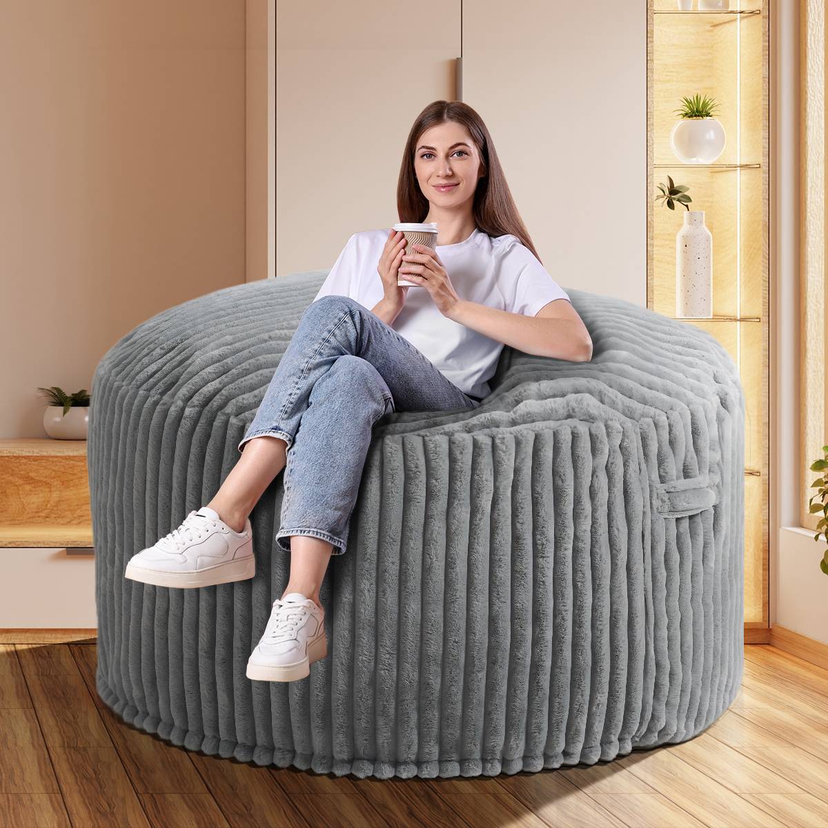 HABUTWAY® Striped Plush Bean Bag Chair