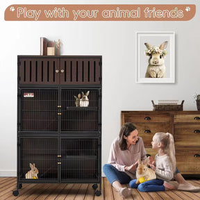 HABUTWAY 50''H Metal Large Ferret Cage, Rolling Chinchilla Cage, Critter Nation Cage, Indoor Wooden Pet Crate Furniture