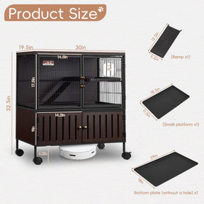 HABUTWAY 33''H Metal Large Ferret Cage, Rolling Chinchilla Cage, Critter Nation Cage, Indoor Wooden Pet Crate Furniture