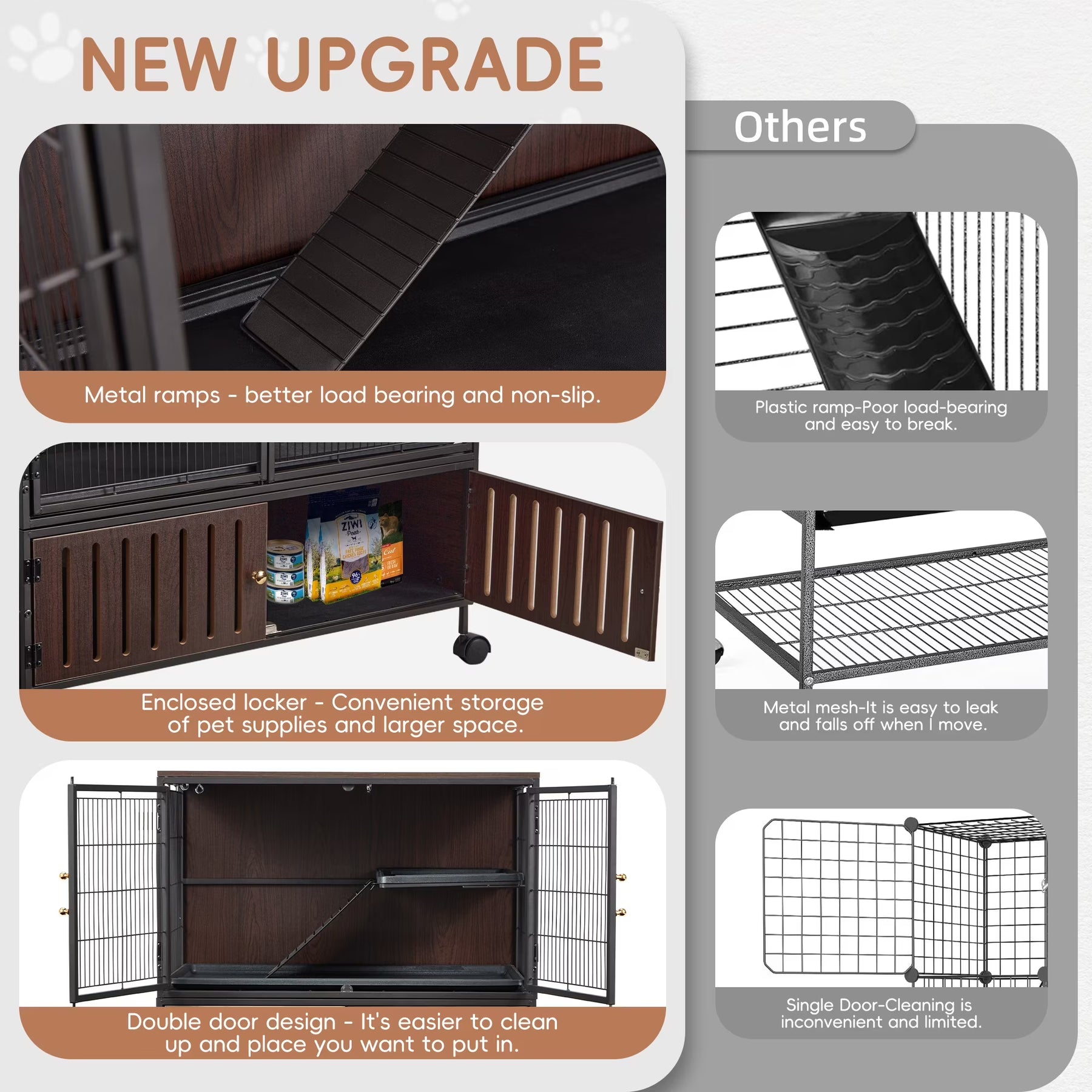 HABUTWAY 33''H Metal Large Ferret Cage, Rolling Chinchilla Cage, Critter Nation Cage, Indoor Wooden Pet Crate Furniture