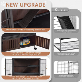HABUTWAY 33''H Metal Large Ferret Cage, Rolling Chinchilla Cage, Critter Nation Cage, Indoor Wooden Pet Crate Furniture