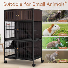 HABUTWAY 50''H Metal Large Ferret Cage, Rolling Chinchilla Cage, Critter Nation Cage, Indoor Wooden Pet Crate Furniture