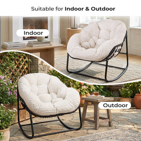HABUTWAY Oversized Papasan Rocking Chair with Thick Cushion, Outdoor Rocker Egg Seat for Patio Garden Backyard