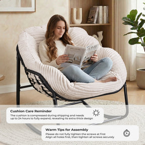 HABUTWAY Oversized Papasan Rocking Chair with Thick Cushion, Outdoor Rocker Egg Seat for Patio Garden Backyard