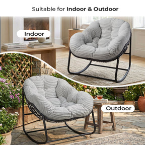 HABUTWAY Oversized Papasan Rocking Chair with Thick Cushion, Outdoor Rocker Egg Seat for Patio Garden Backyard