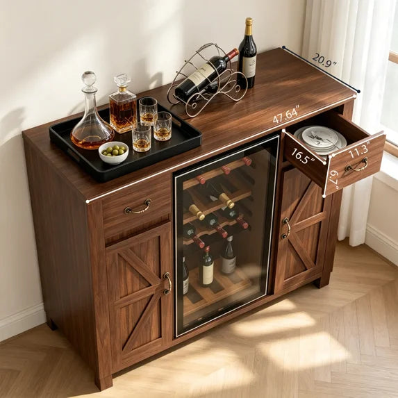 HABUTWAY Solid Wood Mini Fridge Cabinet with Storage, Large Coffee Bar Sideboard for Kitchen, Dining Room, Living Room