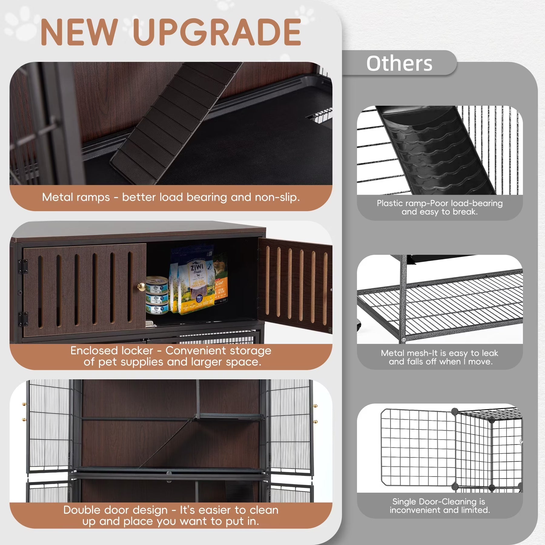 HABUTWAY 50''H Metal Large Ferret Cage, Rolling Chinchilla Cage, Critter Nation Cage, Indoor Wooden Pet Crate Furniture