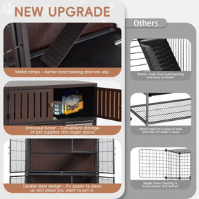 HABUTWAY 50''H Metal Large Ferret Cage, Rolling Chinchilla Cage, Critter Nation Cage, Indoor Wooden Pet Crate Furniture