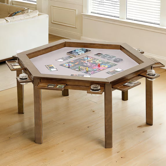HABUTWAY Solid Wood Board Game Table for 4-6 Players, Convertible Dining Table with Removable Top, Gaming Table with Game Mat, 6 Cup Holders & Hobby Trays