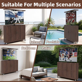 HABUTWAY Solid Wood Outdoor Motorized TV Lift Cabinet for 32-65” TVs, Weatherproof Rolling TV Stand with Remote, Adjustable Height 28”-68”