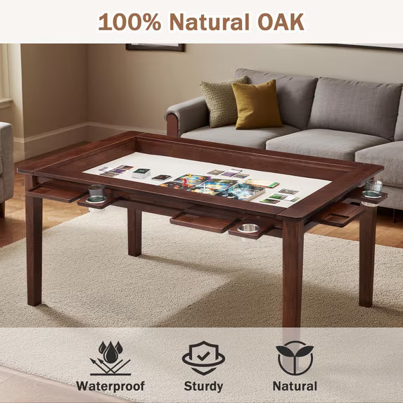 HABUTWAY Solid Wood Board Game Table for 4-6 Players, 54" x 31" Convertible Dining Table with Removable Top, Game Mat, 6 Cup Holders & Hobby Trays, for D&D Card Game Puzzle